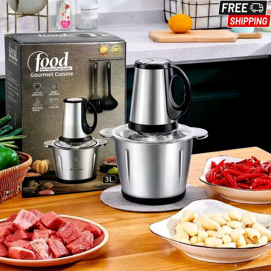 Electric Meat Chopper 3L Stainless Steel Chopper with 4 Blades & 3 Speeds